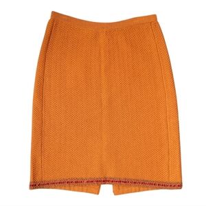 Vintage Steve Fabrikant Wool Rayon Skirt USA Made Burnt Orange Herringbone L XL